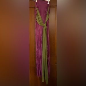 Strena pleated strapless jumpsuit with interior boning & silk belt as a sash